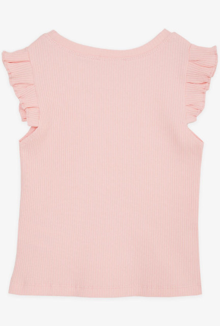BRE Girl's Crop T-Shirt Salmon with Ruffles on the Sleeves - Mayflower
