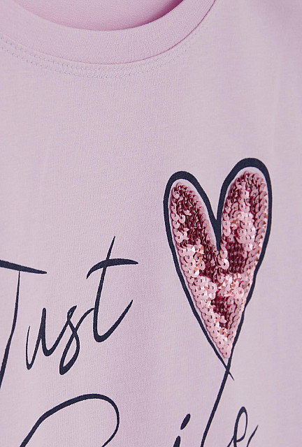 BRE Girl's T-Shirt Sequined Heart Printed Lilac - Douglass Hills