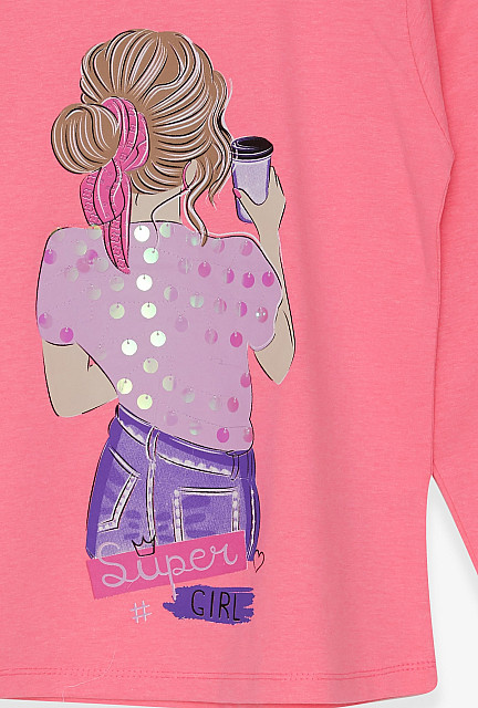 BRE Girl's T-Shirt Sequin Girl Printed Neon Pink - Takoma Park