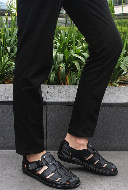 FST Genuine Leather Men's Classic Sandals Black - Connell