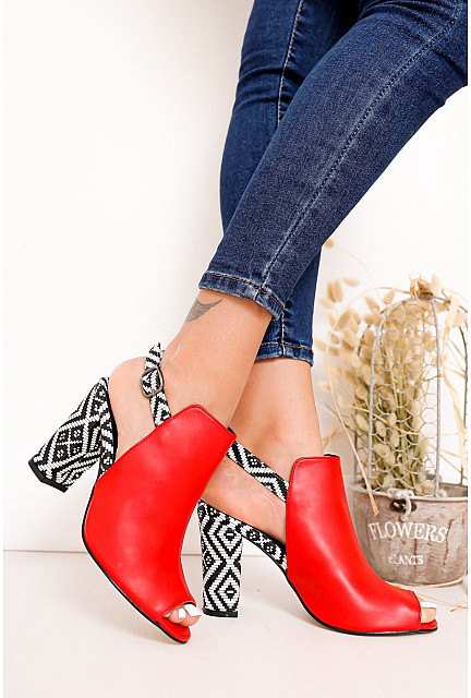 HYA Chloe Heeled Skin Rug Detailed Shoes Red - Westover