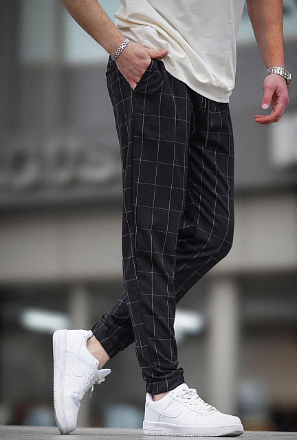 Grey & Black Plaid Stretch Woven Pants – Unique Vintage