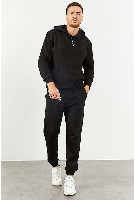TMY Black Hooded Kangaroo Pocket Jogger Men\'s Oversize Tracksuit Set -  Wholesale Clothing Vendors | Jogginghosen