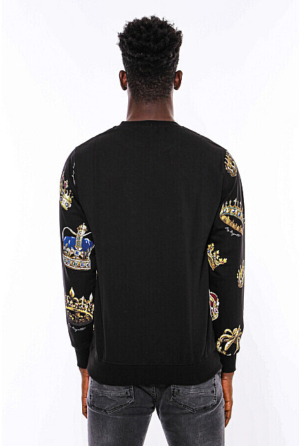 WSS Black Patterned Slim Fit Sweatshirt