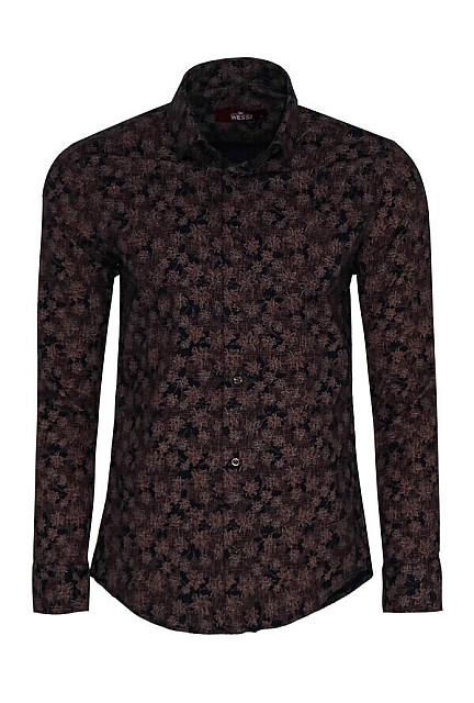 WSS Bloom Patterned Brown Slim Fit Shirt