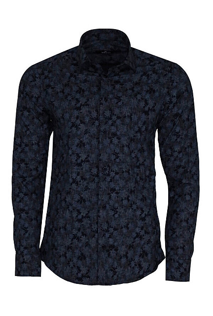 WSS Bloom Patterned Dark Blue Slim Fir Shirt
