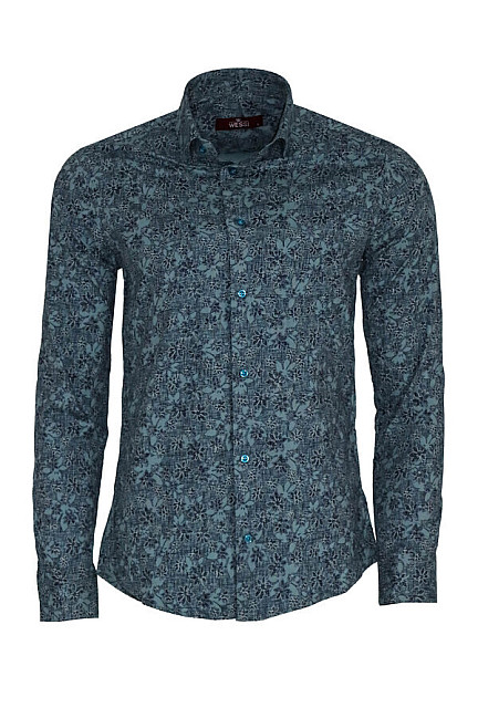 WSS Bloom Patterned Green Slim Fit Shirt