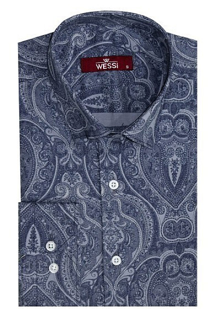 WSS Blue Patterned Slim Fit Men's Shirt