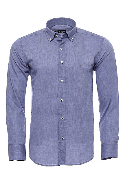 WSS Blue Plain Linen Men's Shirt | Wessi