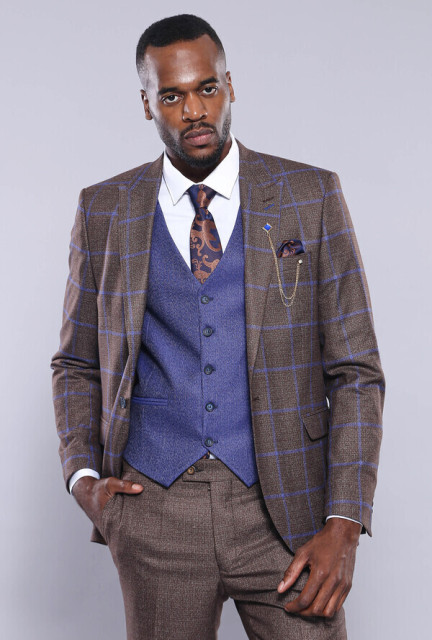 WSS Brown Blue Checked Suit | Wessi - Wrightsville