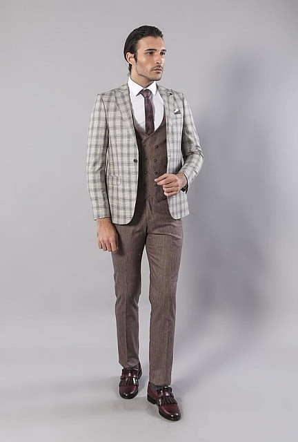 WSS Checked Light Brown Mens Suit | Wessi