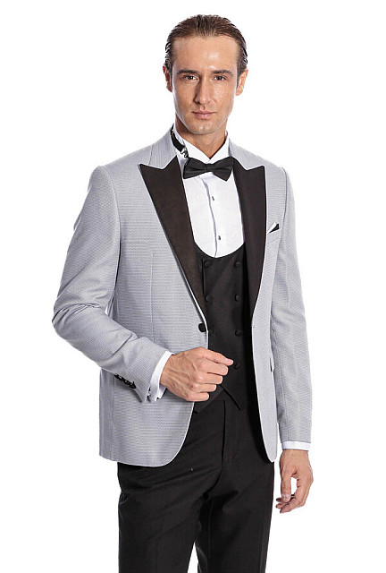 WSS Dot Patterned Gray Vested Tuxedo | Wessi
