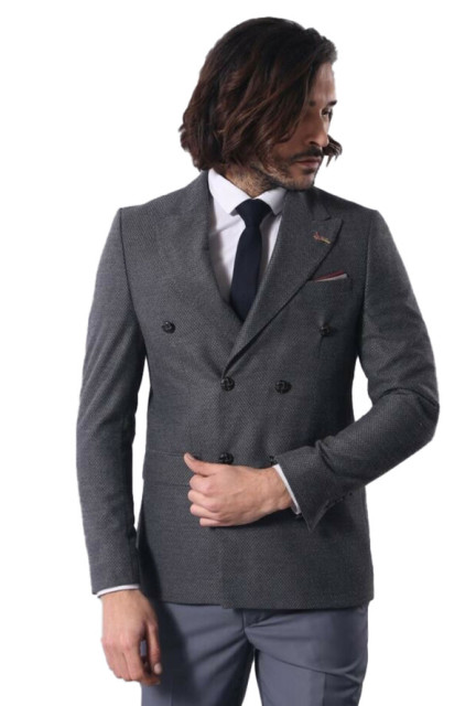 WSS Double Breasted Slim Fit Gray Blazer