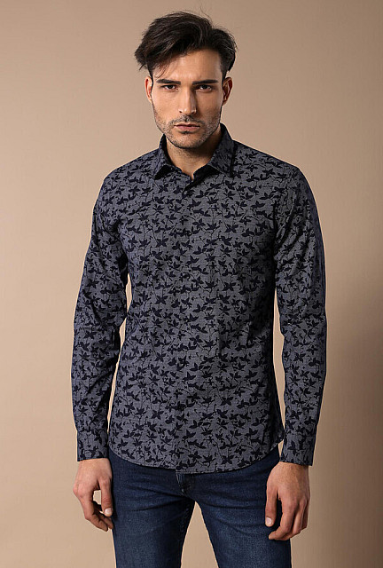 WSS Floral Patterned Black Shirt | Wessi
