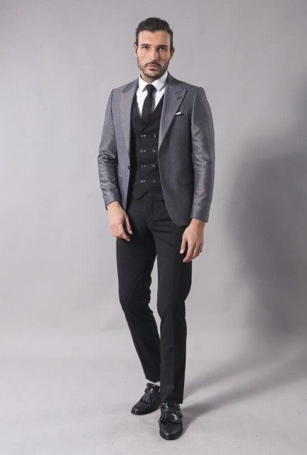 WSS Gray Jacket Combined Black Suit | Wessi