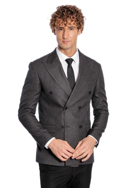WSS Houndstooth Patterned Gray Men Double Breasted Blazer