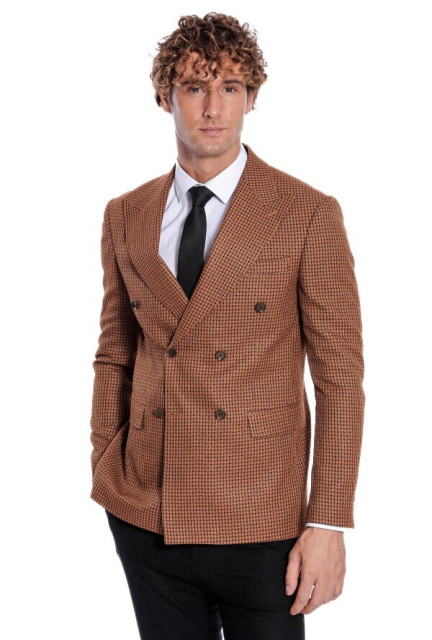 WSS Houndstooth Patterned Tawny Men Double Breasted Blazer