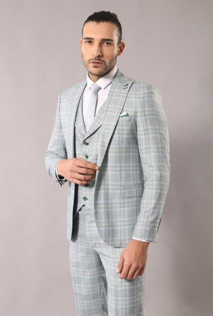 WSS Light Blue Checked Mens Suit | Wessi