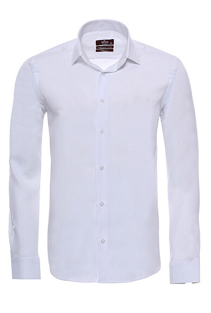 WSS Oxford Patterned Long Sleeves Slim Fit White Men Shirt