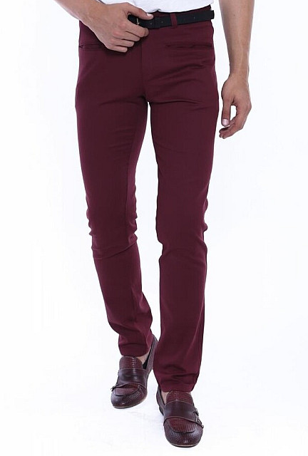 WSS Patterned Burgundy Cotton Trousers