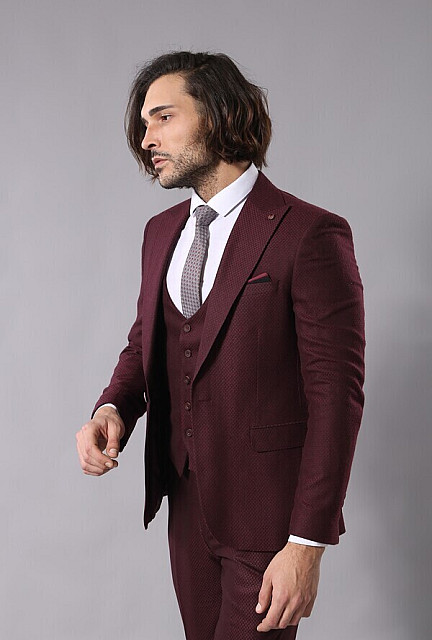 WSS Patterned Burgundy Suit