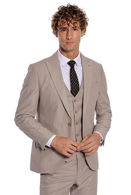 WSS Plain Slim Fit Light Brown Men Suit - Sikes
