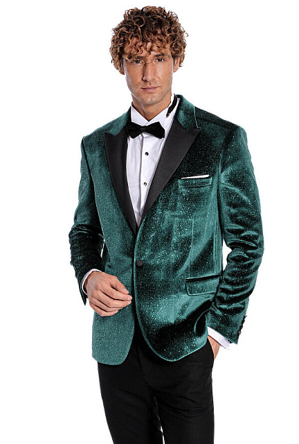 WSS Sparkle Slim Fit Velvet Green Men Prom Blazer