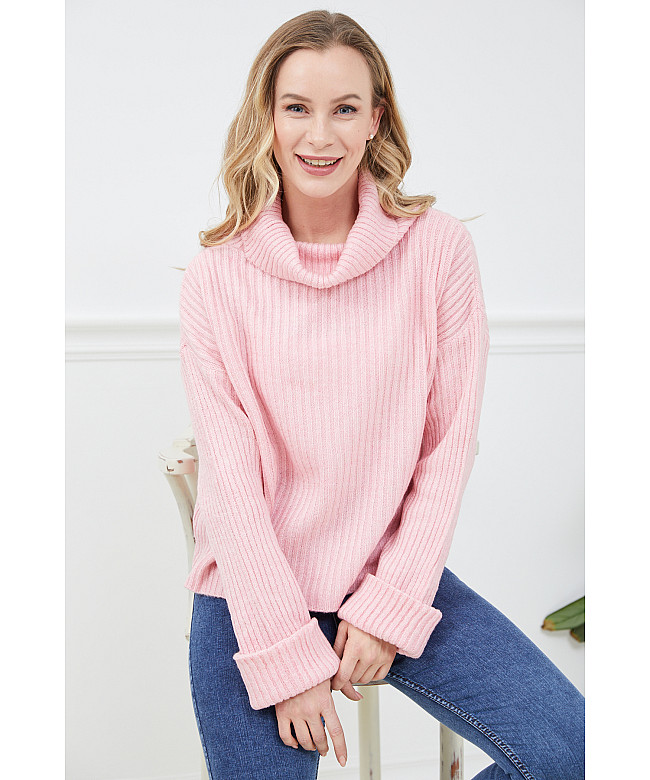 ZNN Women Powder Turtleneck Ribbed Sweater - Wholesale Clothing Vendors
