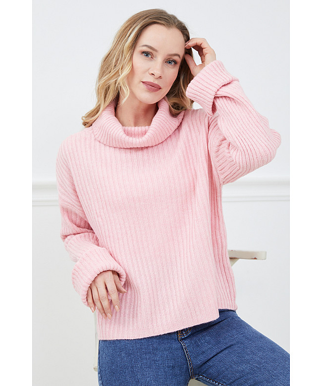 ZNN Women Powder Turtleneck Ribbed Sweater - Wholesale Clothing Vendors